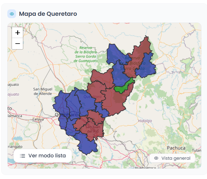 Dashboard de software electoral con acta de casilla y resultados en tiempo real